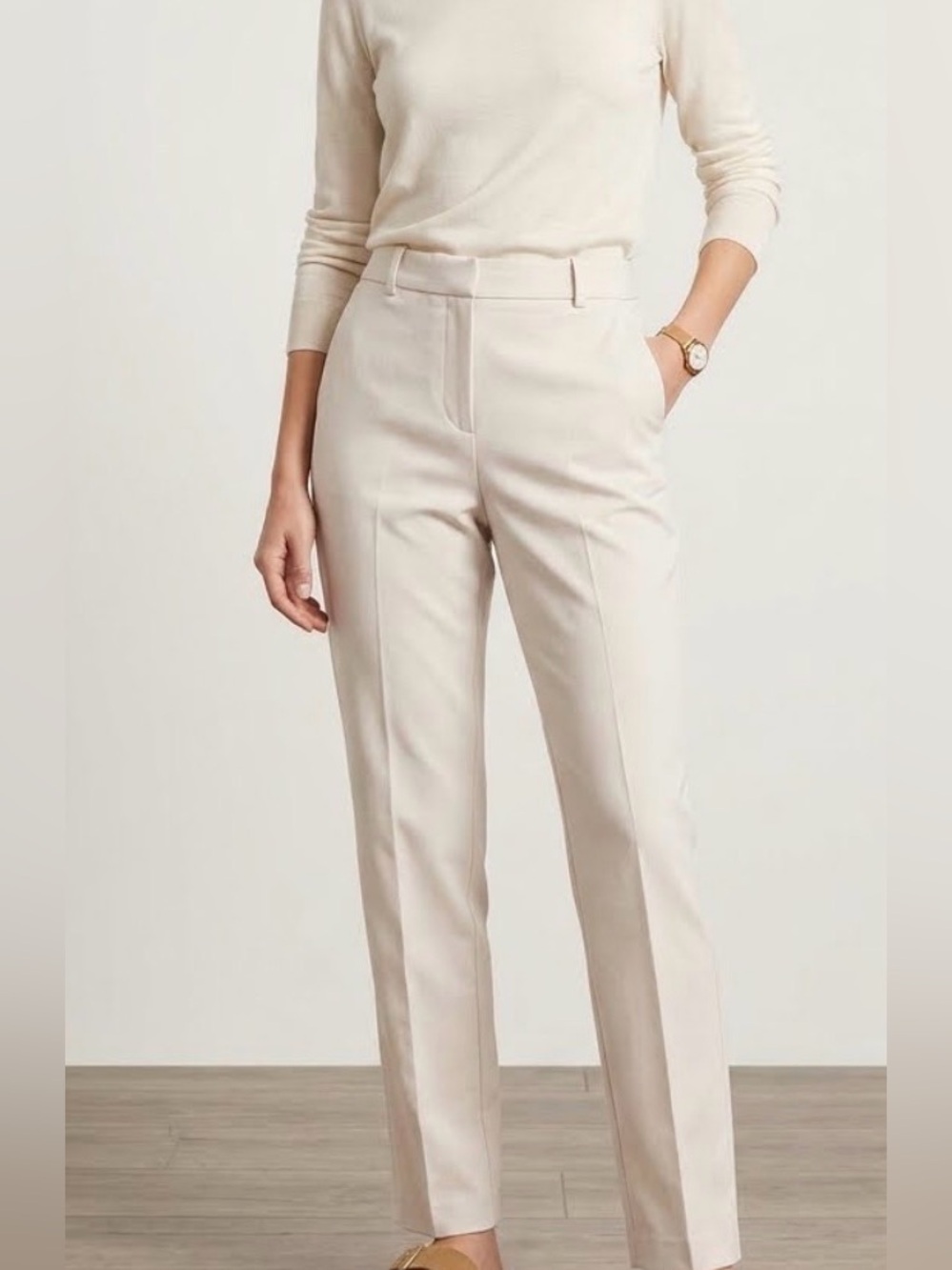 Babaton Aritzia Cream High-Rise Straight-Leg Trousers
